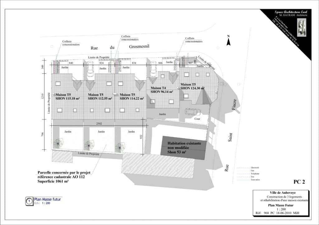 Plan masse du projet de maisons de ville à Aubevoye
