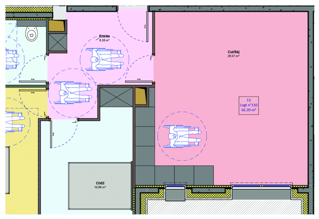 Plan d’appartement T3 avec surfaces et aménagement